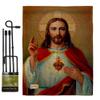 Jesus Sacred Heart Burlap Garden Flag Set with Stand Religious Faith Hope Grace Peace Dove Christian Religion Easter Small Decorative Gift Yard House Banner Double-Sided Made In USA 13 X 18.5 view 1