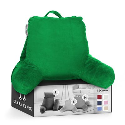 Clara Clark Reading Pillow, Back Rest Pillow for Sitting in Bed with Arms for Kids & Adults - Premium Shredded Memory Foam TV Sit Up Pillow - Medium, Green