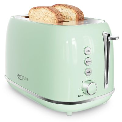 2 Slice Stainless Steel Toaster Retro with 6 Bread Shade Settings, Bagel, Cancel, Defrost Function, Extra Wide Slot, Removable Crumb Tray Green