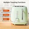 2 Slice Stainless Steel Toaster Retro with 6 Bread Shade Settings, Bagel, Cancel, Defrost Function, Extra Wide Slot, Removable Crumb Tray Green view 2