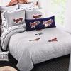 Bi-Planes Sky Hawk Skyhawk Airplanes 3PC Full Queen Quilt and Sham Set Appliqu Red Airplanes on Gray Background  view 1