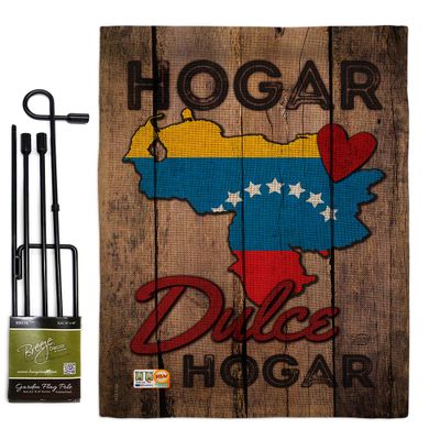 Country Venezuela Hogar Dulce Garden Flag Set with Stand Regional Nation International World Particular Area Small Decorative Gift Yard House Banner Double-Sided Made In USA 13 X 18.5