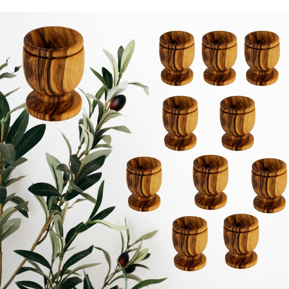 Holy Land Market Olive Wood Small Chalice or Goblet/Wine or Communion Church Cups (1.6 Inches High 0.2 oz) (10 Small Cups)