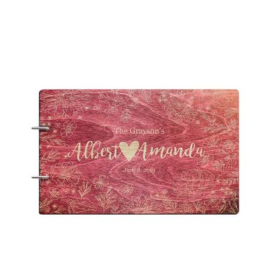 Just Customized Mr Mrs Rustic Guestbook Bride and Groom Personalized Handmade Wedding Guest Book for Bride and Groom Wood Alternative Custom Engraved Newly Wed Marriage (Deisgn 02, Rosewood)