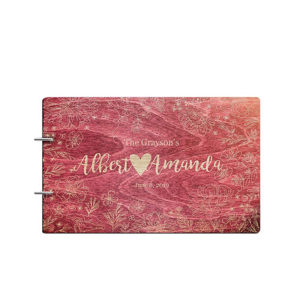 Just Customized Mr Mrs Rustic Guestbook Bride and Groom Personalized Handmade Wedding Guest Book for Bride and Groom Wood Alternative Custom Engraved Newly Wed Marriage (Deisgn 02, Rosewood)