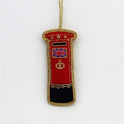 - British Post Box- Zardozi Embroidery - Christmas Ornament