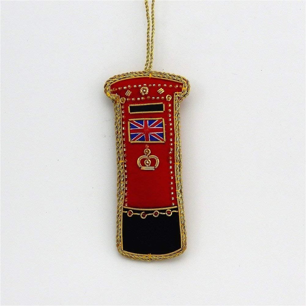 - British Post Box- Zardozi Embroidery - Christmas Ornament