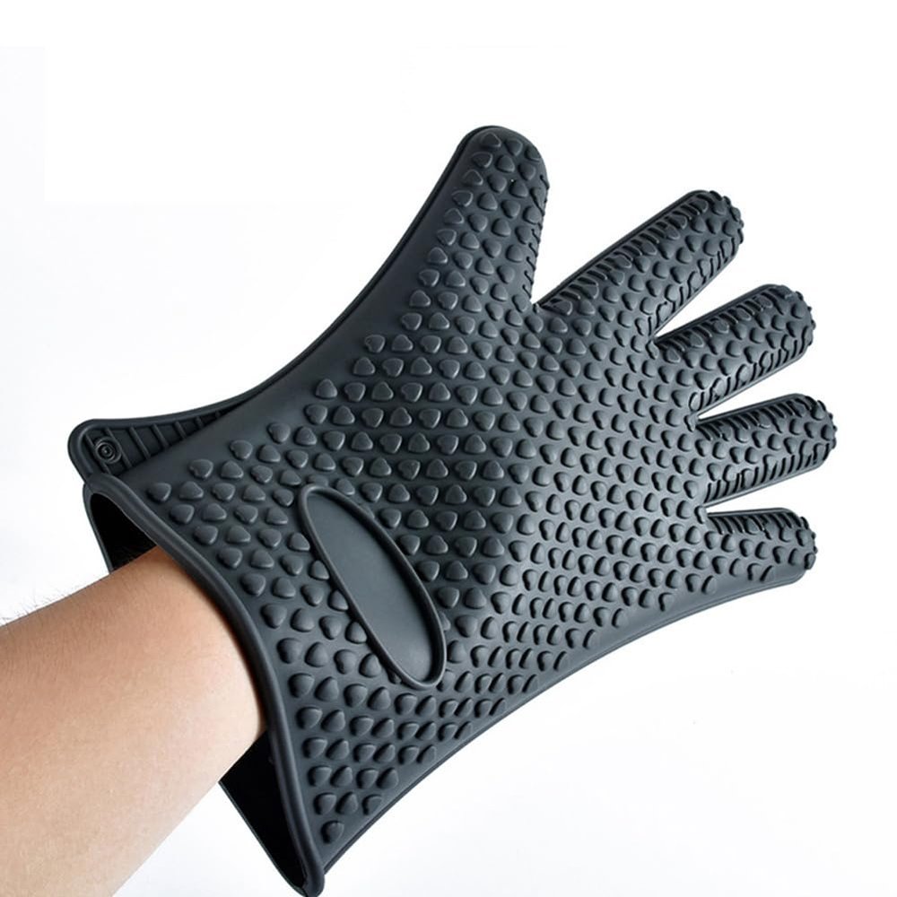AKOAK Kitchen Perfect Silicone Barbecue Glove, Cooking/Grilling/Oven/Baking Glove, Waterproof, Non-Slip, Heat Resistant - Easily Handles Hot Food in The Kitchen or Grill, Pack of 1(Black)