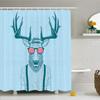 Ambesonne Antlers Shower Curtain, Illustration of Deer Dressed up Like Cool Hipster Fashion Creative Fun Animal, Cloth Fabric Bathroom Decor Set with Hooks, 69" W x 70" L, Coral Blue view 1