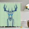 Ambesonne Antlers Shower Curtain, Illustration of Deer Dressed up Like Cool Hipster Fashion Creative Fun Animal, Cloth Fabric Bathroom Decor Set with Hooks, 69" W x 84" L, Green Blue view 1