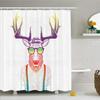 Ambesonne Antlers Shower Curtain, Illustration of Deer Dressed up Like Cool Hipster Fashion Creative Fun Animal, Cloth Fabric Bathroom Decor Set with Hooks, 69" W x 84" L, Purple Orange view 1