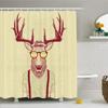 Ambesonne Antlers Shower Curtain, Illustration of Deer Dressed up Like Cool Hipster Fashion Creative Fun Animal, Cloth Fabric Bathroom Decor Set with Hooks, 69" W x 84" L, Maroon Cream view 1