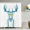 Ambesonne Antlers Shower Curtain, Illustration of Deer Dressed up Like Cool Hipster Fashion Creative Fun Animal, Cloth Fabric Bathroom Decor Set with Hooks, 69" W x 84" L, Turquoise White view 1