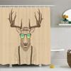 Ambesonne Antlers Shower Curtain, Illustration of Deer Dressed up Like Cool Hipster Fashion Creative Fun Animal, Cloth Fabric Bathroom Decor Set with Hooks, 69" W x 84" L, Soft Camel view 1