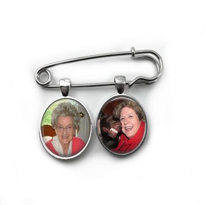 1, 2 or 3 Custom Photo Groom Wedding Memorial Lapel Boutonniere Pin in Silver or Bronze Finish (2 Photo Silver Pin)