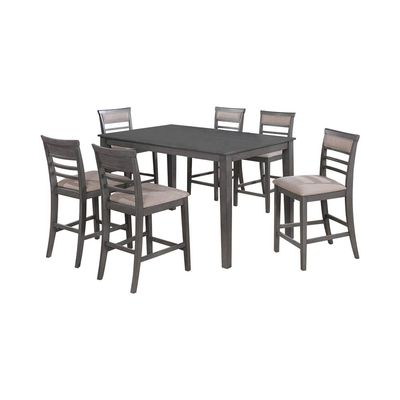 24/7 Shop at Home Merinda 7-Piece Counter Height Dining Set, Weathered Gray and Beige
