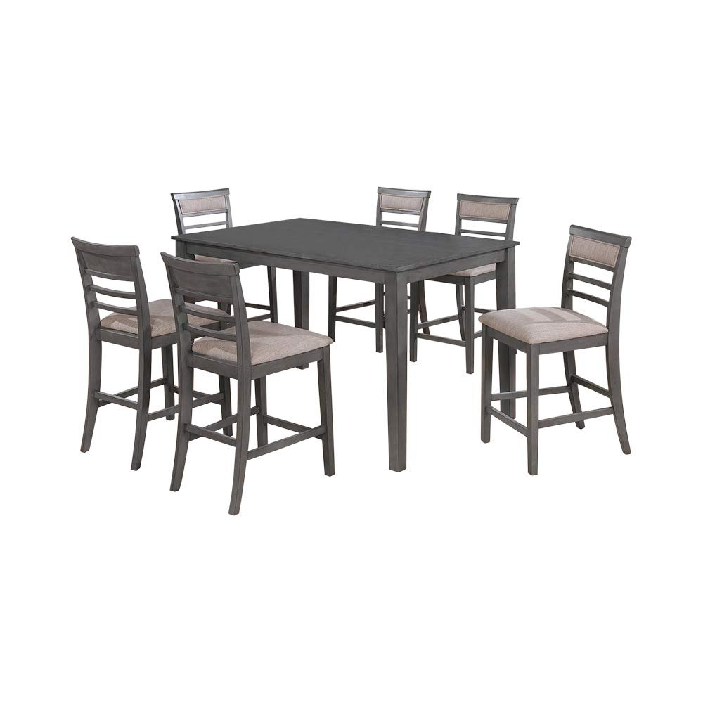 24/7 Shop at Home Merinda 7-Piece Counter Height Dining Set, Weathered Gray and Beige