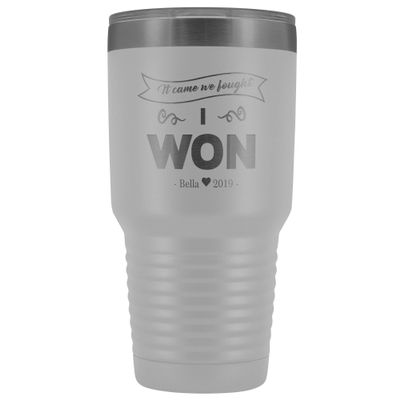Breast Cancer Survivor Gift Personalized 30 Tumbler Came We Fought Won Engraved With Name And Year (Red)