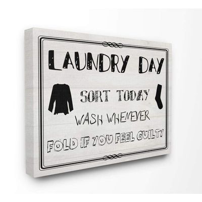 Stupell Industries Laundry Day Funny Word Black and White Wood Textured Design