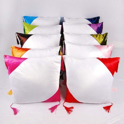 50 Pcs DIY Printing 3D Sublimation Blank Pillow Case Cushion Cover with Diagonal Triangle Pattern,Fashion Cushion Cover with Tassel Red for Home Wedding Decoration (16''x16'' Orange)