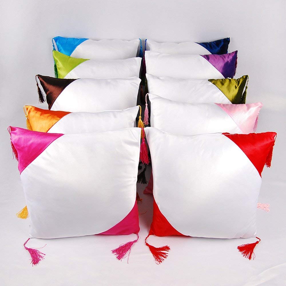 50 Pcs DIY Printing 3D Sublimation Blank Pillow Case Cushion Cover with Diagonal Triangle Pattern,Fashion Cushion Cover with Tassel Red for Home Wedding Decoration (16''x16'' Orange)