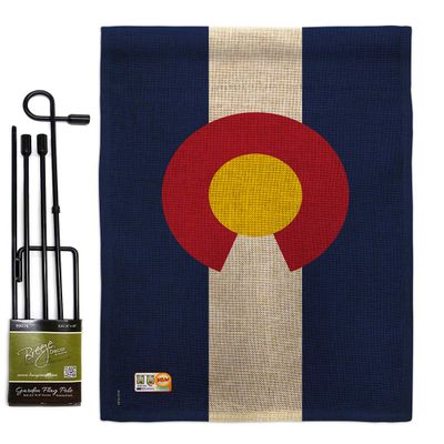 Colorado Burlap Garden Flag Set with Stand Americana States USA American Territories Republic Country Particular Area Small Decorative Gift Yard House Banner Double-Sided Made In 13 X 18.5