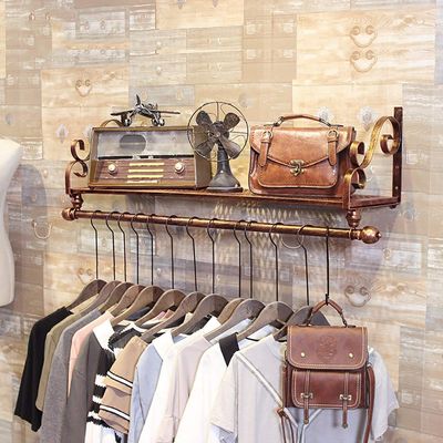 FKDEDN Iron Clothes Rack,Clothing Store Coat Rack,Wall Mount Clothes Display,Hanger Storage Rack,Floating Shelves (Size : 80x25x33cm)
