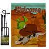 Welcome Longhorn Skull Burlap Garden Flag Set with Stand Country Living Southwest Desert Cactus Succulent Particular Area Small Decorative Gift Yard House Banner Double-Sided Made In USA 13 X 18.5 view 1