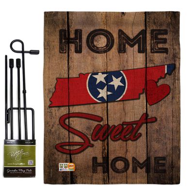 State Tennessee Home Sweet Garden Flag Set with Stand Regional USA American Territories Republic Country Particular Area Small Decorative Gift Yard House Banner Double-Sided Made In 13 X 18.5