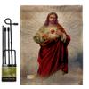 Sacred Heart of Jesus Burlap Garden Flag Set with Stand Religious Faith Hope Grace Peace Dove Christian Religion Easter Small Decorative Gift Yard House Banner Double-Sided Made In USA 13 X 18.5 view 1