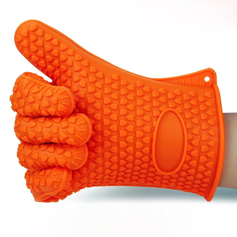 AKOAK Kitchen Perfect Silicone Barbecue Glove, Cooking/Grilling/Oven/Baking Glove, Waterproof, Non-Slip, Heat Resistant - Easily Handles Hot Food in The Kitchen or Grill, Pack of 1(Orange)