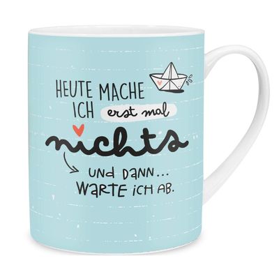 H:)PPY life 46253 XL Mug, Heute mache ich erstmal nichts, maritime small boat, porcelain, blue, 60 cl