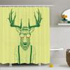 Ambesonne Antlers Shower Curtain, Illustration of Deer Dressed up Like Cool Hipster Fashion Creative Fun Animal, Cloth Fabric Bathroom Decor Set with Hooks, 69" W x 70" L, Green Yellow view 1