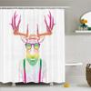 Ambesonne Antlers Shower Curtain, Illustration of Deer Dressed up Like Cool Hipster Fashion Creative Fun Animal, Cloth Fabric Bathroom Decor Set with Hooks, 69" W x 84" L, Magenta Green view 1