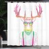 Ambesonne Antlers Shower Curtain, Illustration of Deer Dressed up Like Cool Hipster Fashion Creative Fun Animal, Cloth Fabric Bathroom Decor Set with Hooks, 69" W x 84" L, Magenta Green view 2