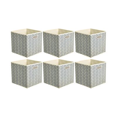 Amazon Basics Collapsible Storage Bins with Handle, Space-Saving, Breathable Cube Organizer, 10.5" x 10.5" x 11", Chevron Grey, 6-Pack