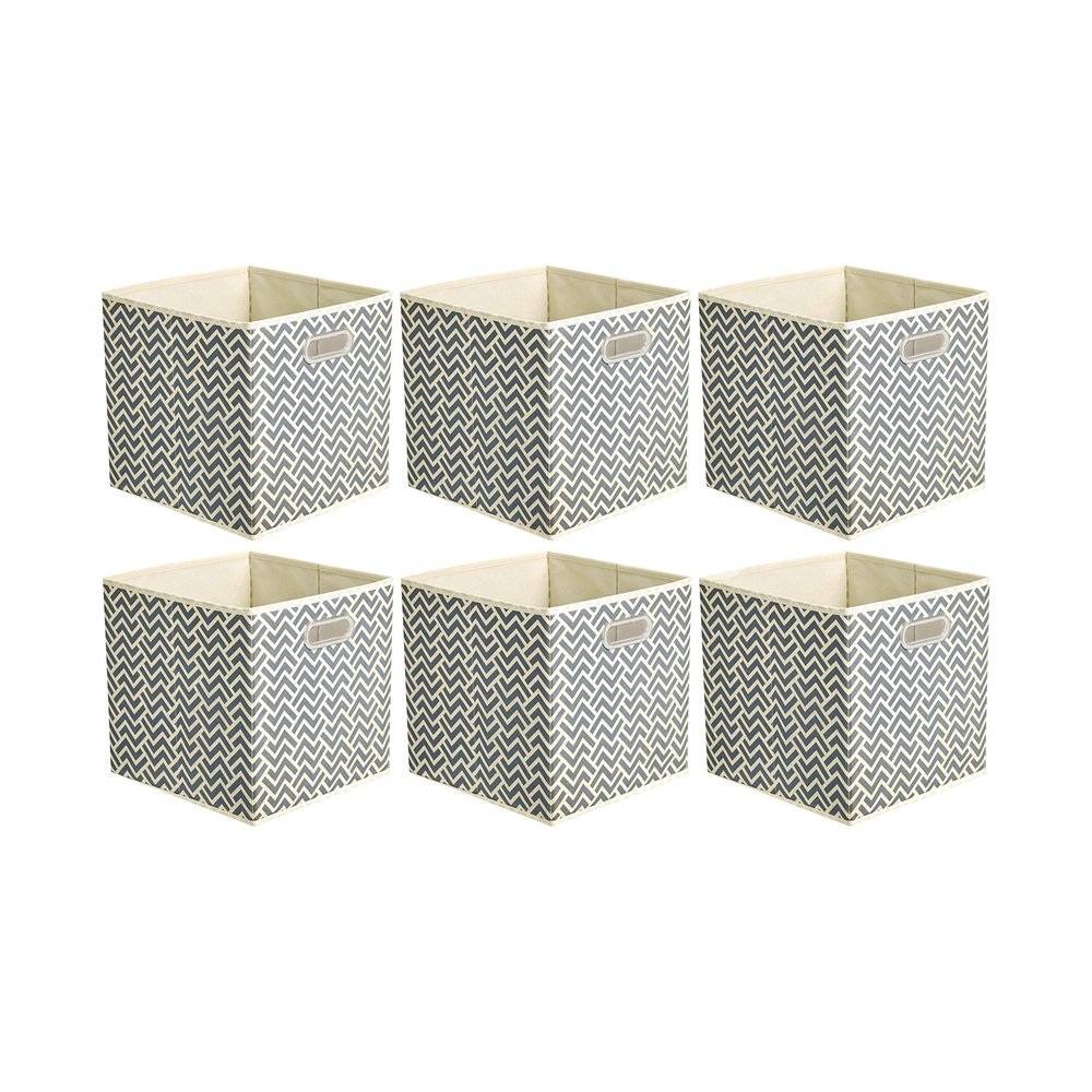Amazon Basics Collapsible Storage Bins with Handle, Space-Saving, Breathable Cube Organizer, 10.5" x 10.5" x 11", Chevron Grey, 6-Pack