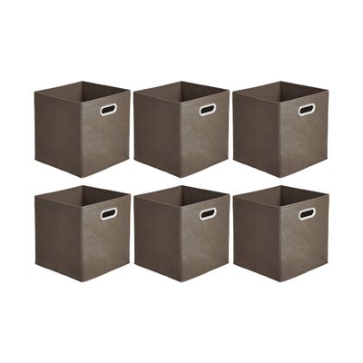 Amazon Basics Collapsible Fabric Storage Bins with Handle, Sturdy Space-Saving Cube Organizer, 10.5" x 10.5" x 11", Taupe, 6-Pack