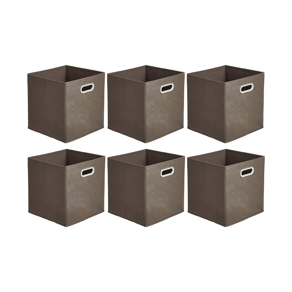 Amazon Basics Collapsible Fabric Storage Bins with Handle, Sturdy Space-Saving Cube Organizer, 10.5" x 10.5" x 11", Taupe, 6-Pack