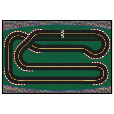 Carpets for Kids KID$Value 48.45 Super Speedway Racetrack Play Value Rug 4ft x 6ft Rectangle Green