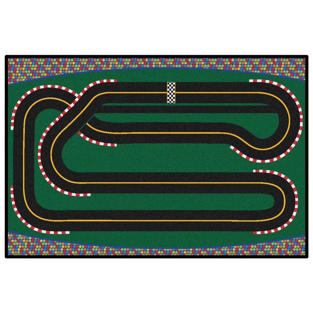 Carpets for Kids KID$Value 48.45 Super Speedway Racetrack Play Value Rug 4ft x 6ft Rectangle Green