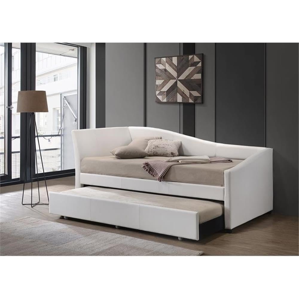 Acme Jedda Faux Leather Upholstered Twin Daybed and Trundle in White