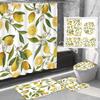 Amagical 4 Pieces Lemon Fruit Citrus Flowers Leaves Pattern Shower Curtain Set Bathroom Mat Set, Bath Mat Contour Mat Toilet Cover Shower Curtain and 12 Hooks view 1