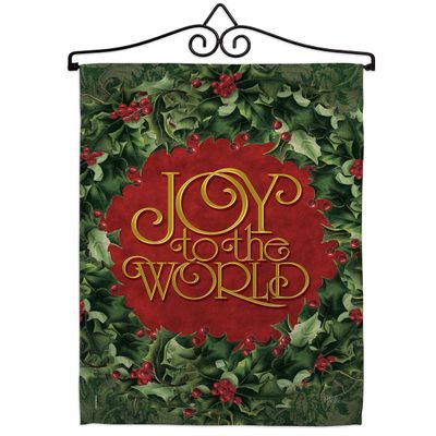 Joy To The World Wreath Garden Flag Set Wall Hanger Wintertime Winter Wonderland Snowflake Snowman Ice Skate Season Snow Small Decorative Gift Yard House Banner Double-Sided Made In USA 13 X 18.5