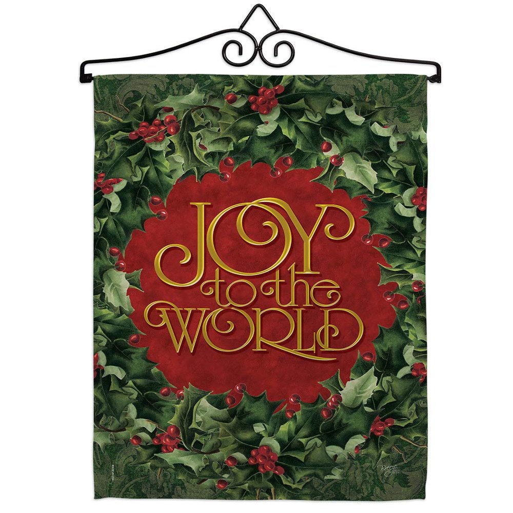 Joy To The World Wreath Garden Flag Set Wall Hanger Wintertime Winter Wonderland Snowflake Snowman Ice Skate Season Snow Small Decorative Gift Yard House Banner Double-Sided Made In USA 13 X 18.5