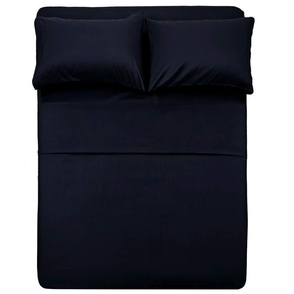 4 PC Bedding sheet set 8" Deep pocket 400 TC 100% Cotton for RV- Trucks, campers, Airstream, Bus, Boat and motorhomes easy to fit in RV-mattress Solid - Short Queen (60"x75") Navy Blue