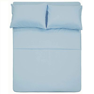 HR Luxury Linen 4 PC Bedding Sheet Set 8" Deep Pocket 400 TC 100% Cotton for RV- Trucks, Campers, Airstream, Bus, Boat and motorhomes Easy to fit in RV-Mattress Solid - Short Queen (60"x75") Sky Blue