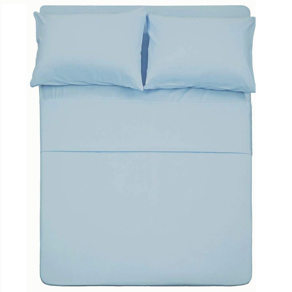 HR Luxury Linen 4 PC Bedding Sheet Set 8" Deep Pocket 400 TC 100% Cotton for RV- Trucks, Campers, Airstream, Bus, Boat and motorhomes Easy to fit in RV-Mattress Solid - Short Queen (60"x75") Sky Blue