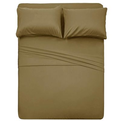 HR Luxury Linen 4 PC Bedding Sheet Set 8" Deep Pocket 400 TC 100% Cotton for RV- Trucks, Campers, Airstream, Bus, Boat and motorhomes Easy to fit in RV-Mattress Solid - Short Queen (60"x75") Taupe