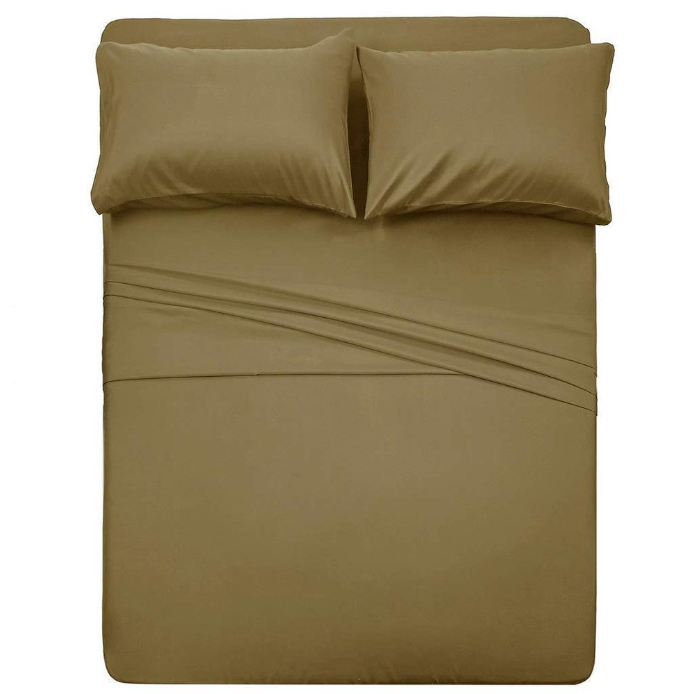 HR Luxury Linen 4 PC Bedding Sheet Set 8" Deep Pocket 400 TC 100% Cotton for RV- Trucks, Campers, Airstream, Bus, Boat and motorhomes Easy to fit in RV-Mattress Solid - Short Queen (60"x75") Taupe